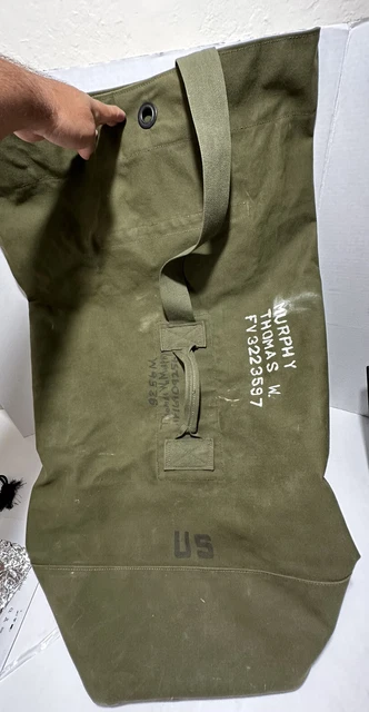 Heavyweight Canvas Duffle Bag Military Named Style Army Green Top Load XLarge