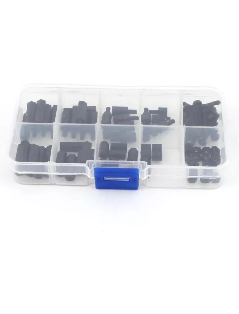 88 Pcs M3 Nylon Hex Spacers Screw Nut Stand-off Plastic Assortment Kit Black 2