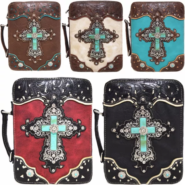 Western Style Scripture Bible Cover Books Case Cross Extra Strap Messenger Bag