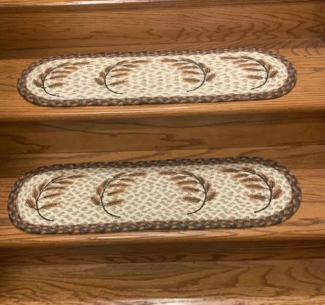 Golden Wheat Print Braided Stair Tread or Table runner by Earth Rugs