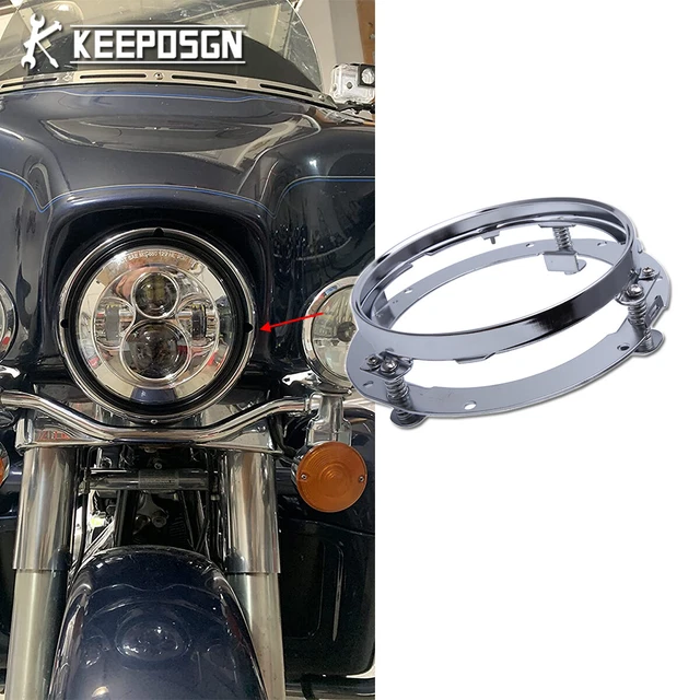 Faro LED Lampada Testa Montaggio Anello Staffa Adattatore Per Harley 7" Cromato Rotondo