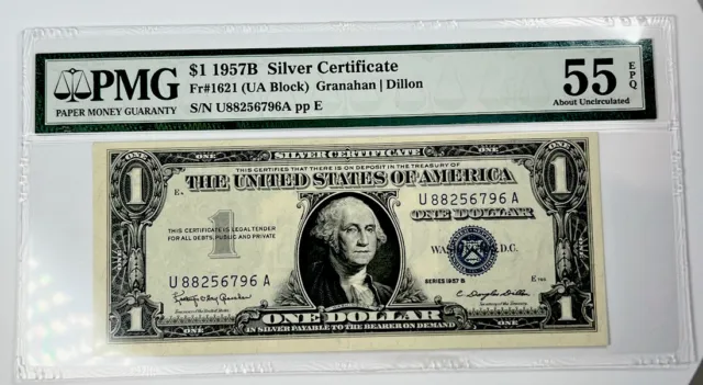 1957B 1$ Silver Certificate - PMG 55 EPQ | Fr#1621 | UA Block | Granahan Dillon