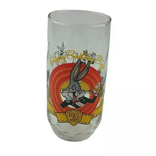 Happy Birthday Bugs Bunny Glass 50th Anniversary Warner Bros Looney Tunes Vtg