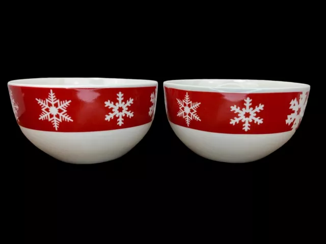 Royal Norfolk (2) Holiday Christmas Cereal Salad Bowls Red with White Snowflakes