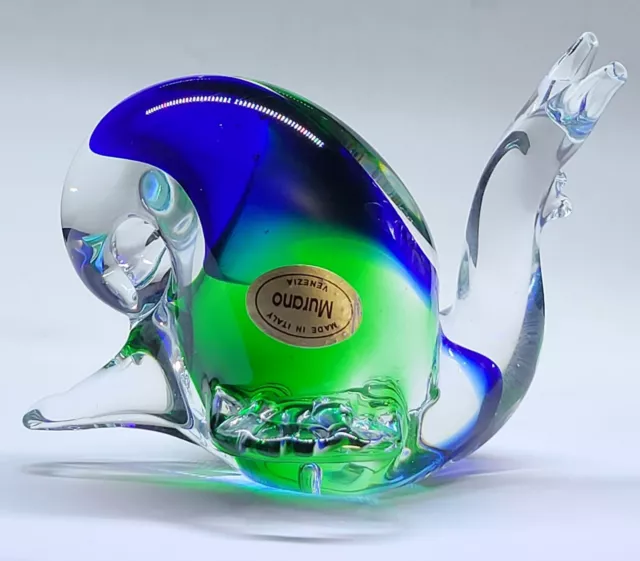 Handblown Murano Art Glass Snail Green Blue Paperweight Figurine 4”