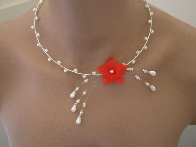 Collier Original Rose Fuchsia/Fushia/Argent/Argenté p robe de Mariée/ Mariage/Soirée/Cérémonie/Cocktail perles pas cher petit prix - France