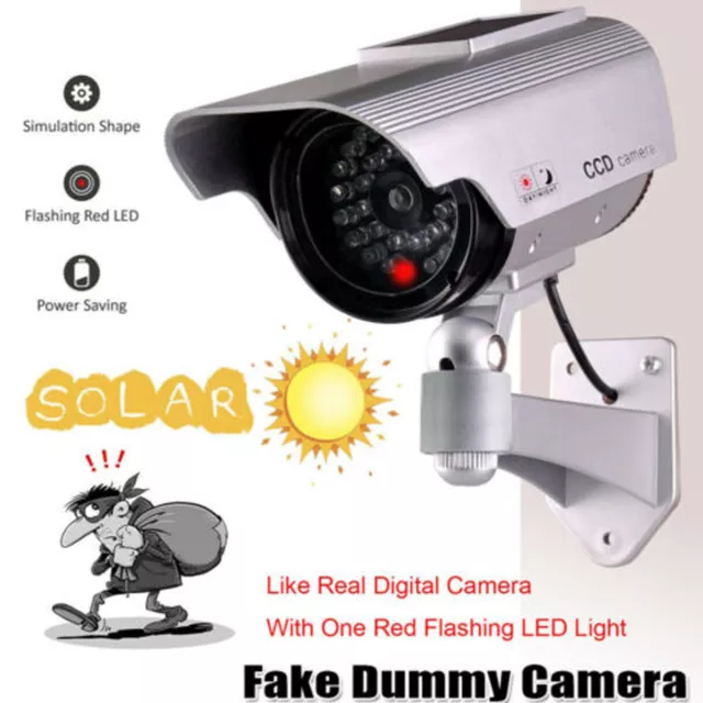 Solar Power Dummy Security Camera Fake CCTV Surveillance Cam Infra IR LED Light