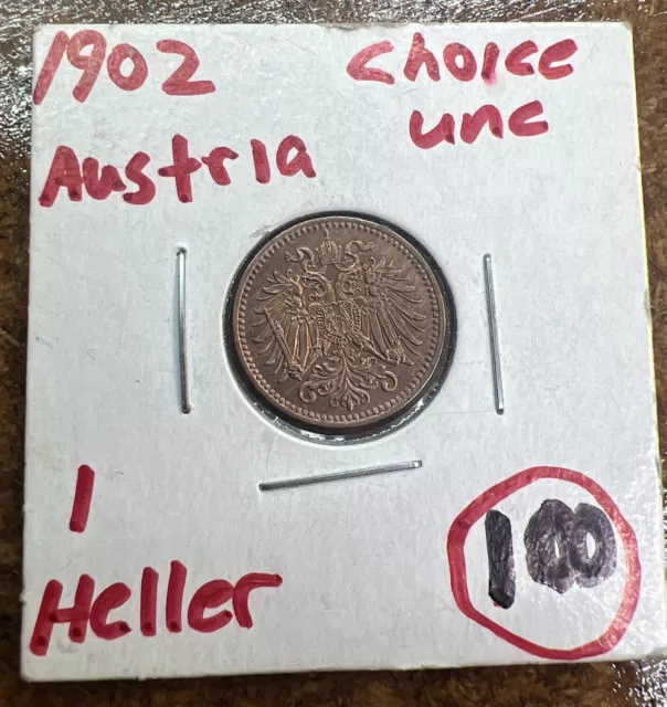 1902 AUSTRIA HUNGARY 1 Heller Choice UNC Red-