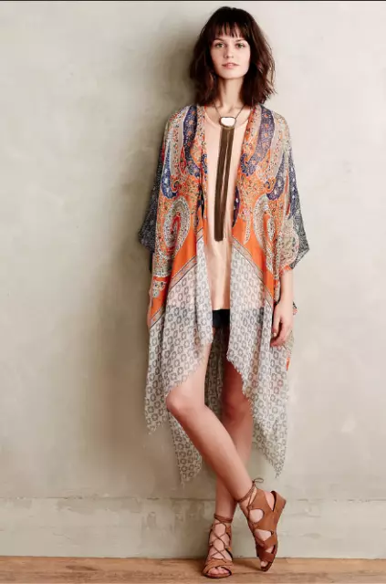 ANTHROPOLOGIE Kimono Sunlit Light Cover Up Scarf Dress Caftan Subtle Luxury OS