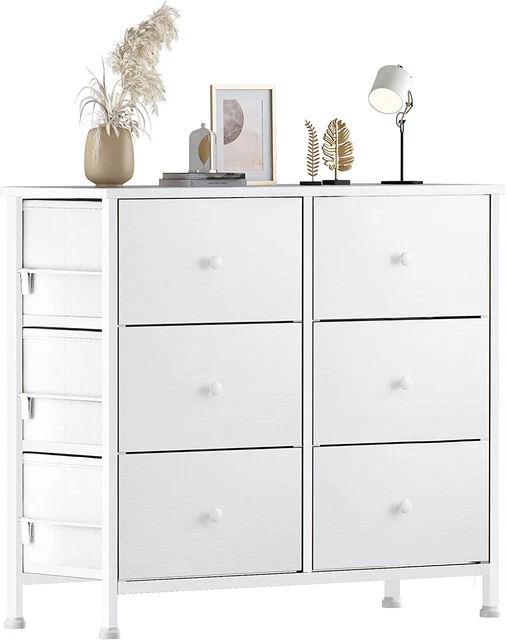 6-Drawer Dresser Chest Wood Bedroom Furniture Storage of Drawers White