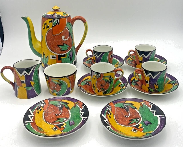 Royal Winton Grimwades Jazz Coffee Set Ca. 1925 Art Deco Vintage - Damage