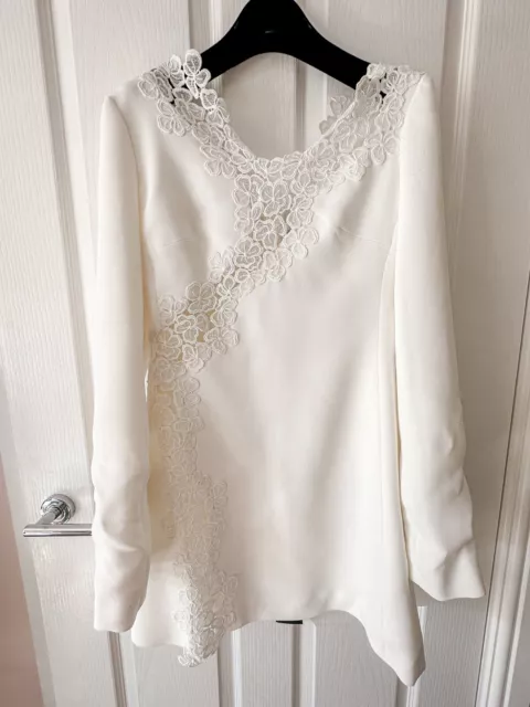 DAVID KOMA White Floral Lace Macrame Long Sleeve Mini Dress BNWT UK 10 SMALL 2
