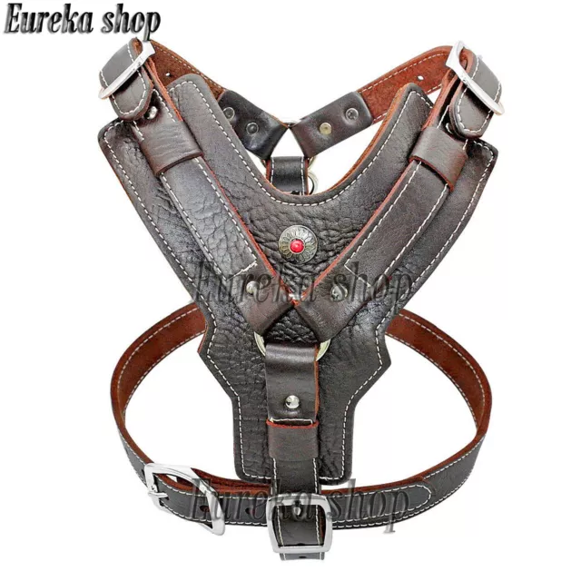 Dog Harness Genuine Leather No Pit-bull Pull Large Breed with Handle A Quality 2