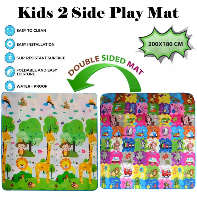 Kids Play Mat 2 Side Crawling Game Soft Foam Educational Picnic Carpet 200x180cm