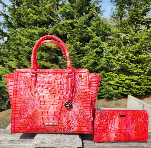 NEW Brahmin Finley Carryall Red Melbourne Croc Embossed Leather Satchel & Clutch