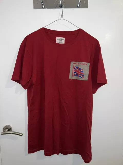 KENT & CURWEN Red T Shirt Mens Crew Neck Casual Rose Chest Patch Top Tee Size L