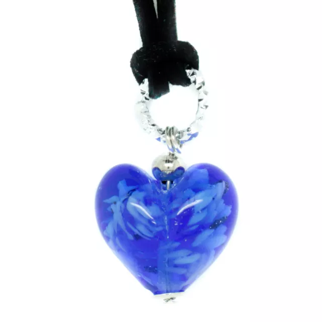 Murano Vidrio Colgante Collar Blanco Azul Forma Corazón Venecia 25mm