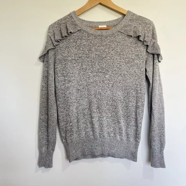 Seed Teen Size 12 Grey Knit Pullover Jumper Ruffle Shoulders Long Sleeve Sweater