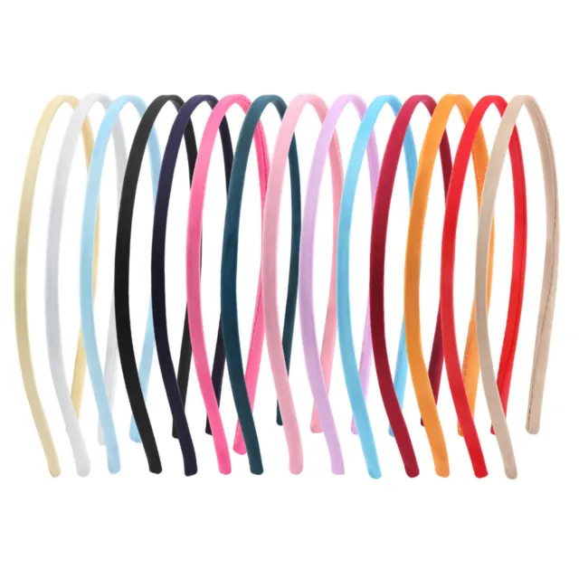 40 Pcs Mixed Color Metal Headband Covered Satin Hair Band 5mm Soft Rubber Ends