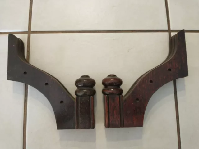 Pr Walnut Architectural Shelf Brackets Victorian Corbels Finials 6 1/2 X 7 1/4"