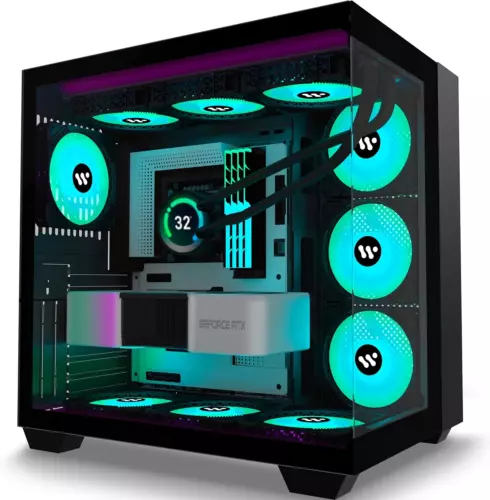 Custodia PC AMANSON - 9 ventole ARGB preinstallate, custodia da gioco ATX Mid Tower con...