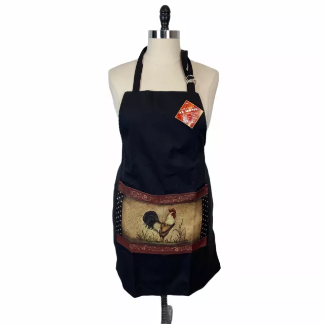 Rooster Kitchen Apron America At Home Unisex Black Lightweight Tie Size OS