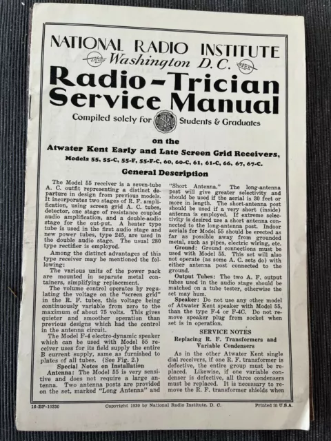 NATIONAL RADIO INSTITUTE Radio Trician Service Manual Grid Receivers