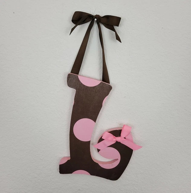 8" L Letter Baby Shower Girls Nursery Wooden Pink Brown Bow Wall Hanging Decor