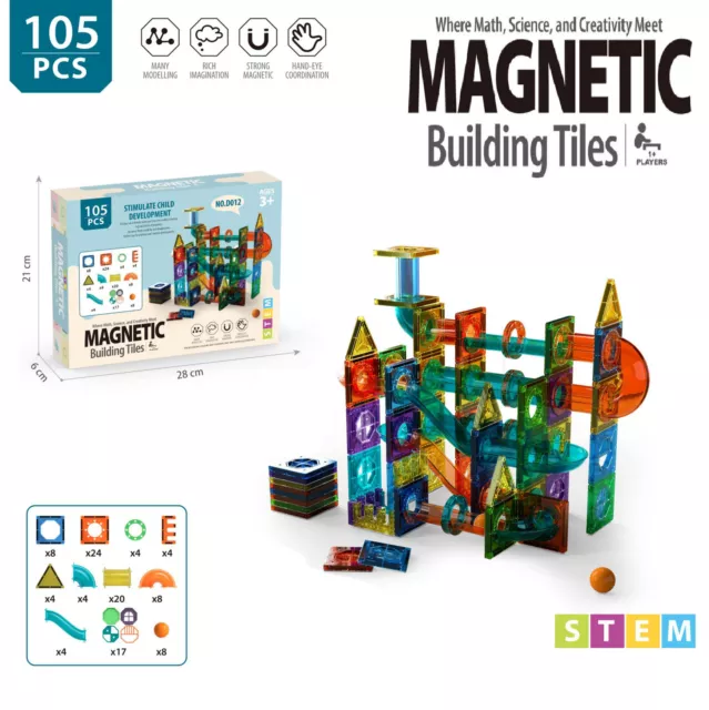 105PCS/SET Marble Run Ball Magnetic Building Blocks Kids Montessori Toys