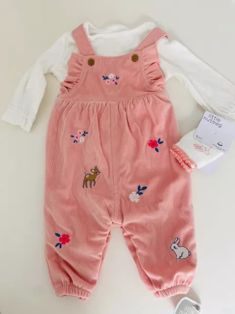 0-3 Months BNWT Baby Girl Clothes 3 Piece Outfit Dungarees Top & Socks