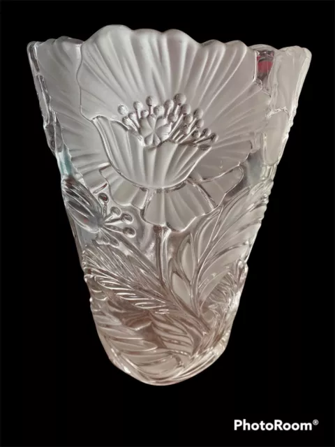 Mikasa Spring Peony Vase Clear & Satin Frosted Crystal, Vase 9.5" tall