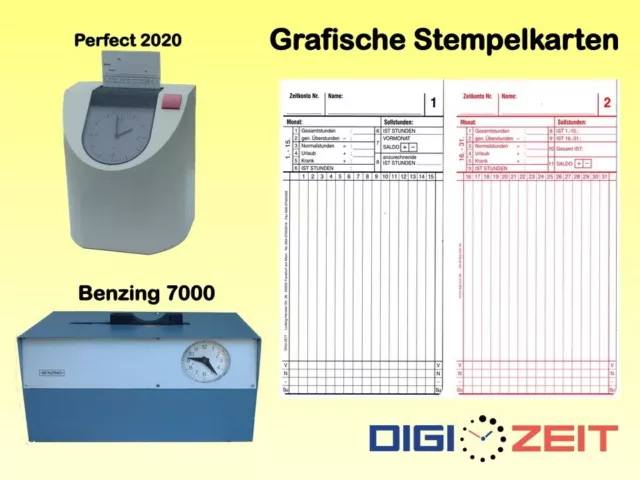 Stempelkarten grafisch 106x195mm für Stempeluhr  BENZING 7000  je Pack 100 Stück