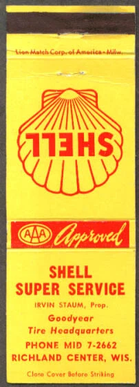 Shell Super Service Richland Center WI matchcover I Staum
