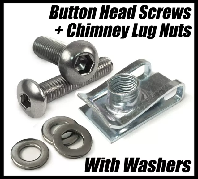 M4 M5 M6 M8 Chimney Lug Nuts With Button Head Screws & Washers Panel Fix Clips