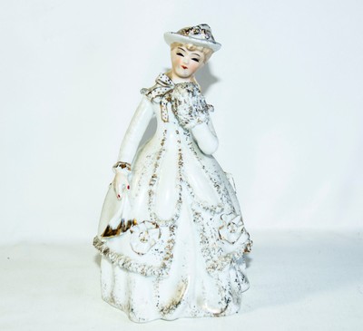 Vintage Lefton Victorian Lady Spaghetti Trim White Gold Hand Painted Porcelain