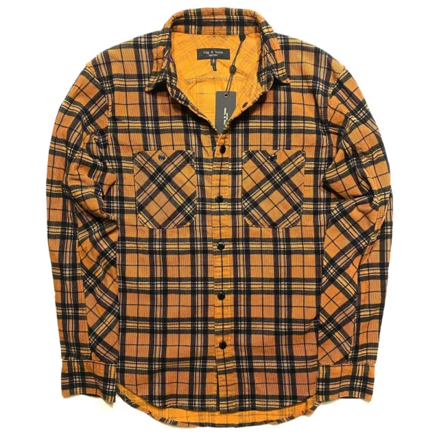 RAG & BONE Mens Engineered Corduroy Plaid Jack Shirt Jacket Orange (MSRP $325)