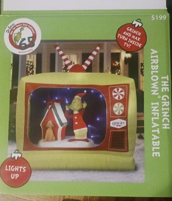 7 Ft Inflatable Animated Grinch in Retro Tv Holiday Blow up Chrsitmas Decor New