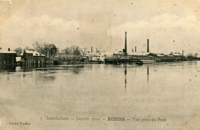 Carte BEZONS Inondations Janvier 1910 Vue prise du pont