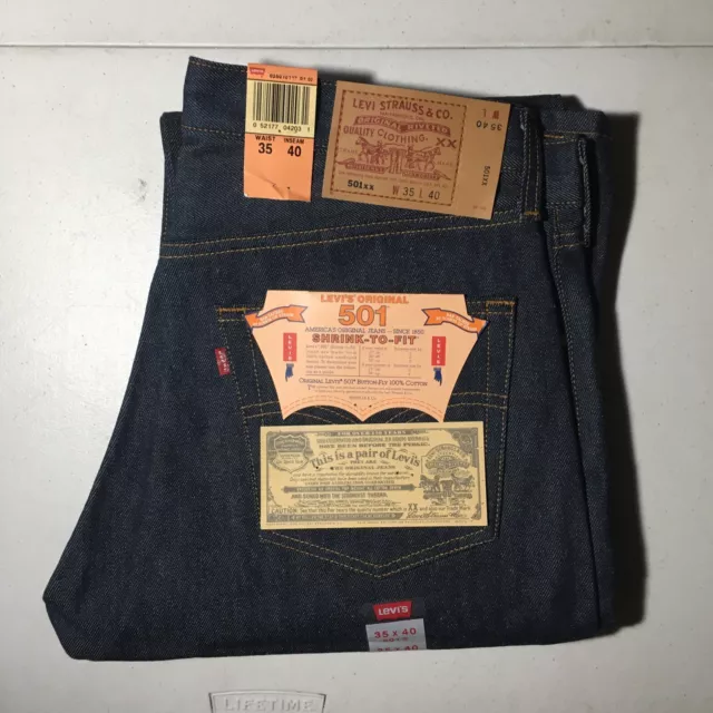 1 Pair 90s 501 XX Levis Shrink To Fit Deadstock Raw Jeans 35x40 NWT Made in USA
