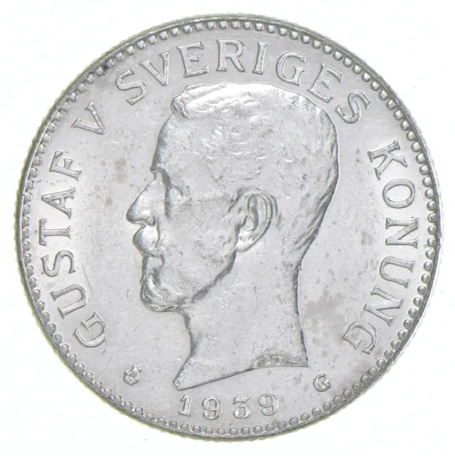 SILVER - WORLD Coin - 1939 Sweden 2 Kronor - World Silver Coin *960