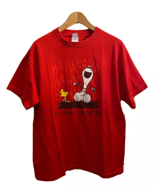 Peanuts Snoopy HAHAHA My Funny Valentine Shirt Red Size Large RARE