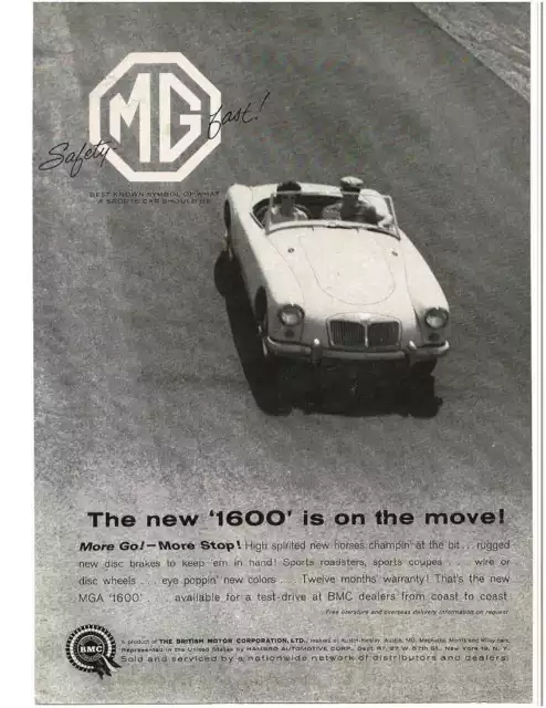 1960 MG MGA 1600 Convertible Vintage Print Ad 1