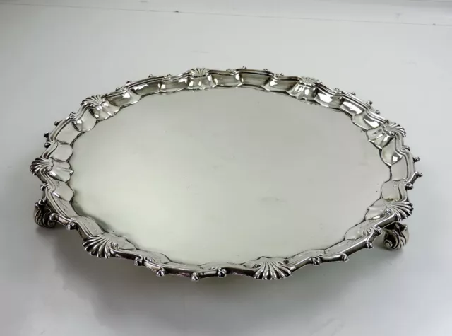 SUPERB LARGE 13" GEORGIAN SILVER SALVER, London 1751 William Peaston WAITER TRAY