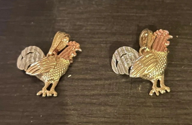 14K Gold Plated Rooster (Gallo) Pendant Charm With CZs On 24" 2-Color Gold Plated Chain 7 thumbnail image