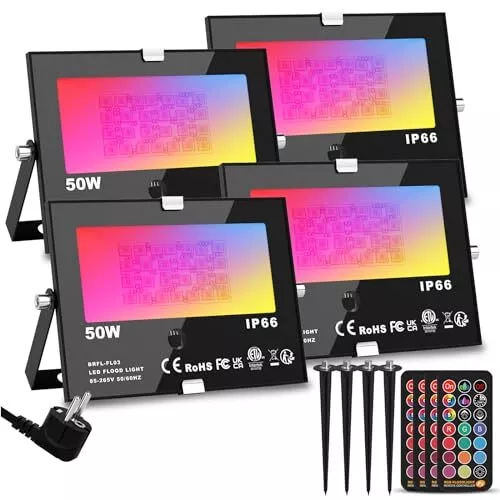 ChangM Projecteur LED RGB 50W, Dimmable Couleur Projecteurs avec Télécommande,