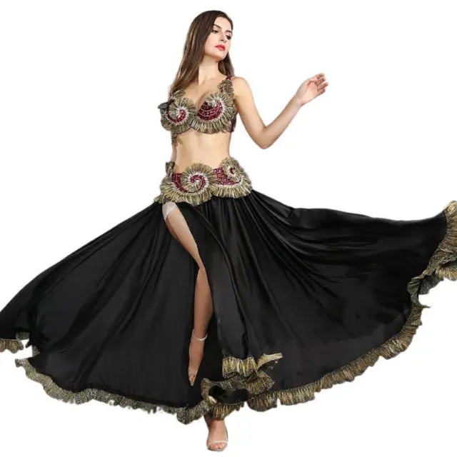 Tribal Dance Costume Women 3 Piece Belly Dance Suit Bra Belt Skirt 2022