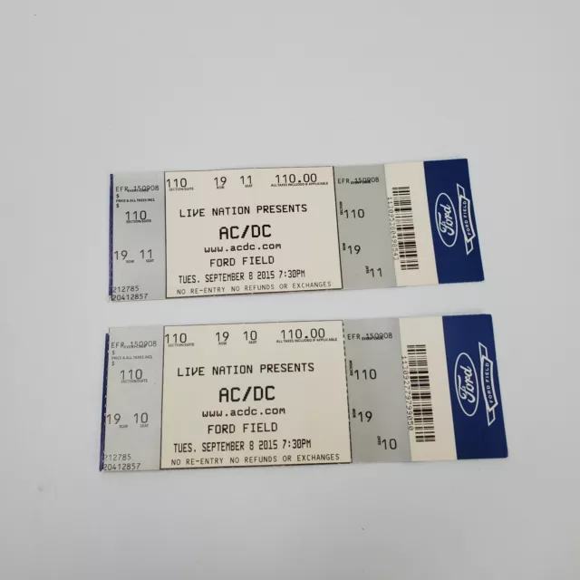 (2) 2015 Ac/Dc Concert Ticket Detroit Ford Field Rock Concert Sept 8