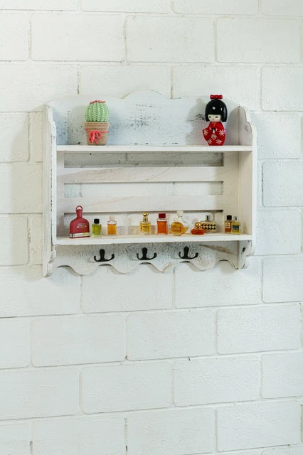 Appendichiavi  In Legno Bianco Shabby  50x10x44 cm