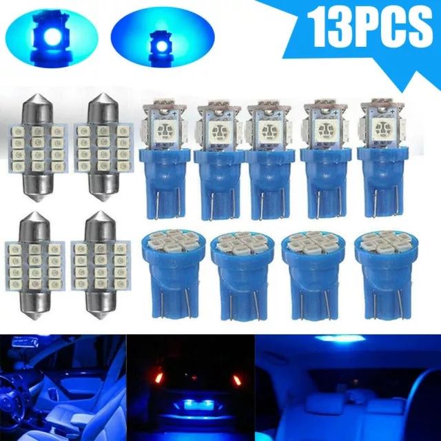 13x Car Accessories Interior Blue LED Light Bulb For Dome License Plate Lamp 12V