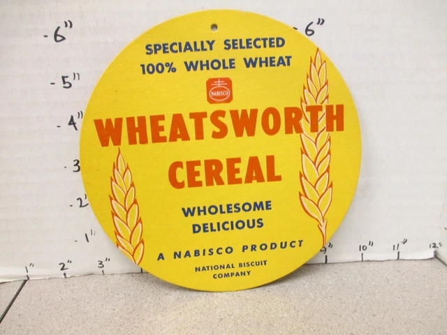 NABISCO 1940s grocery store display sign WHEATSWORTH cereal box CIRCULAR 2 side